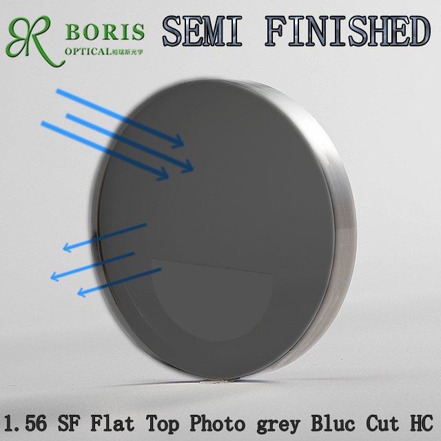 1.56 Lentes de bloque de foto gris azul semiacabado bifocal plano superior